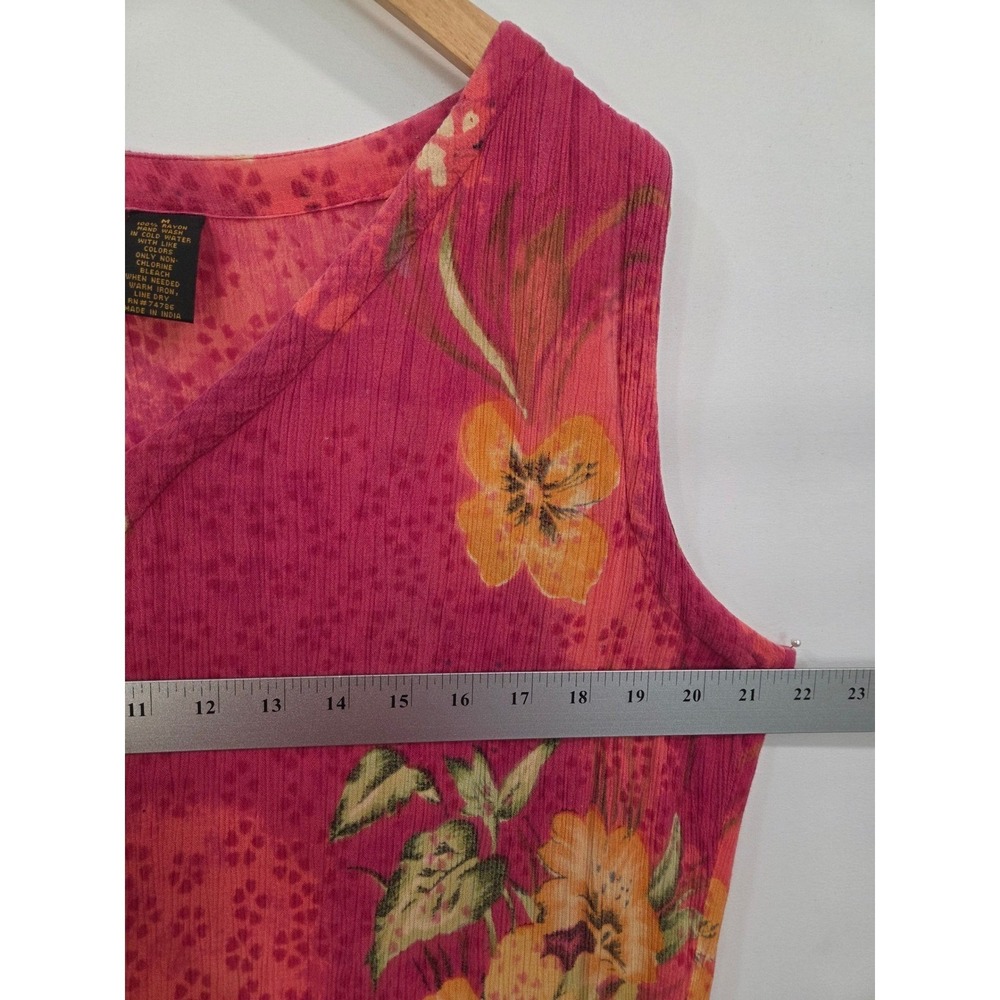 Bila M Rayon Floral Midi Dress Pink Sleeveless V Neck Button Front Pockets Boho - Picture 9 of 12